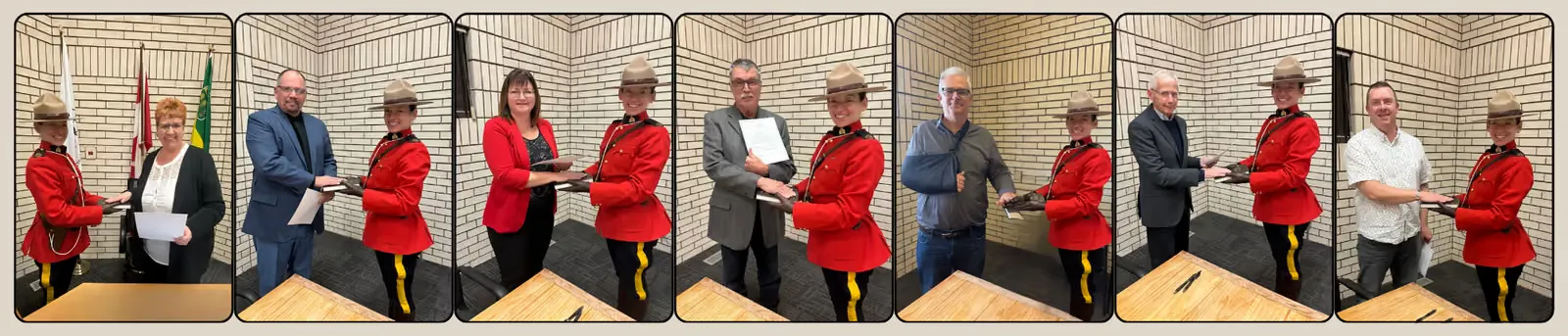 Photo collage of Assiniboia's town council — Mayor Sharon Schauenberg and the six councillors